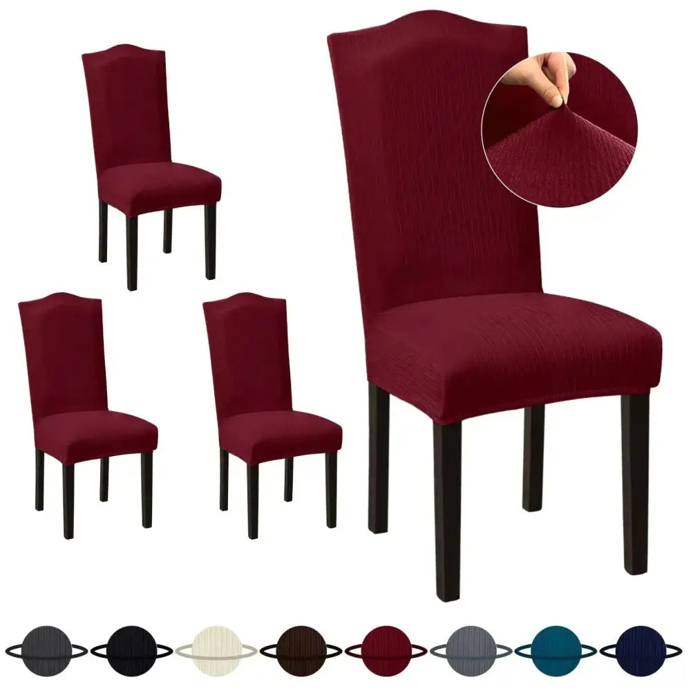 Burgundy extra large dining chair covers set of 4 made of stretchy spandex with subtle ribbed texture for dining chairs