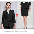 Black tailored suit skirt with sleek form-fitting design and subtle waistband detail in burgundy long sleeve small suit two piece set
