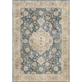 Burgundy ornate short pile area rug with deep navy blue field and cream floral patterns, ideal for luxury women’s fashion settings