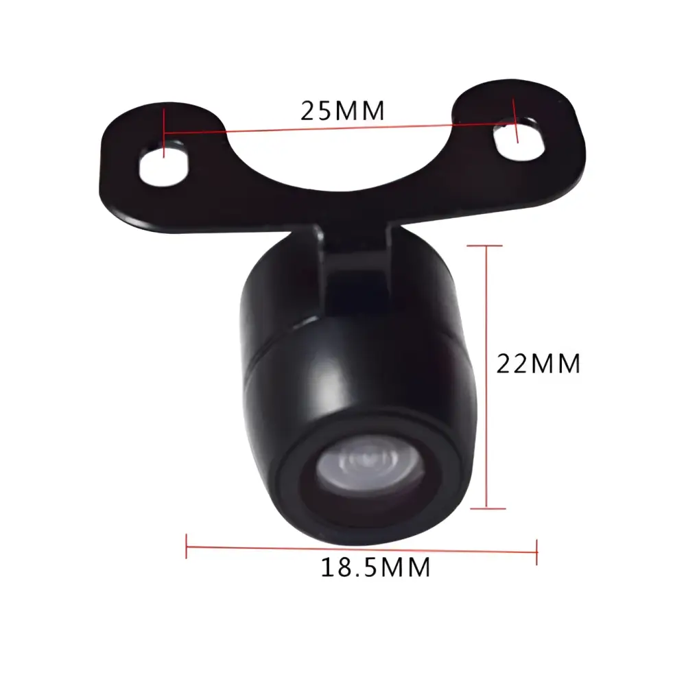 Black plastic butterfly reversing high-definition camera with rounded lens and mounting bracket for rear use