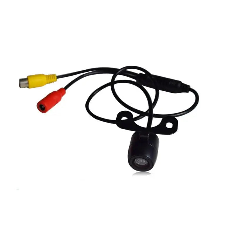 Black plastic butterfly reversing high-definition camera with rear view and yellow and red rca connectors visible