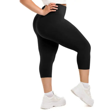 Buttery soft plus size black high waist capri leggings with smooth stretch fabric for comfortable wear