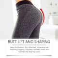 Gray marled athletic leggings with black elastic waistband designed for buttock lifting massage and shaping use