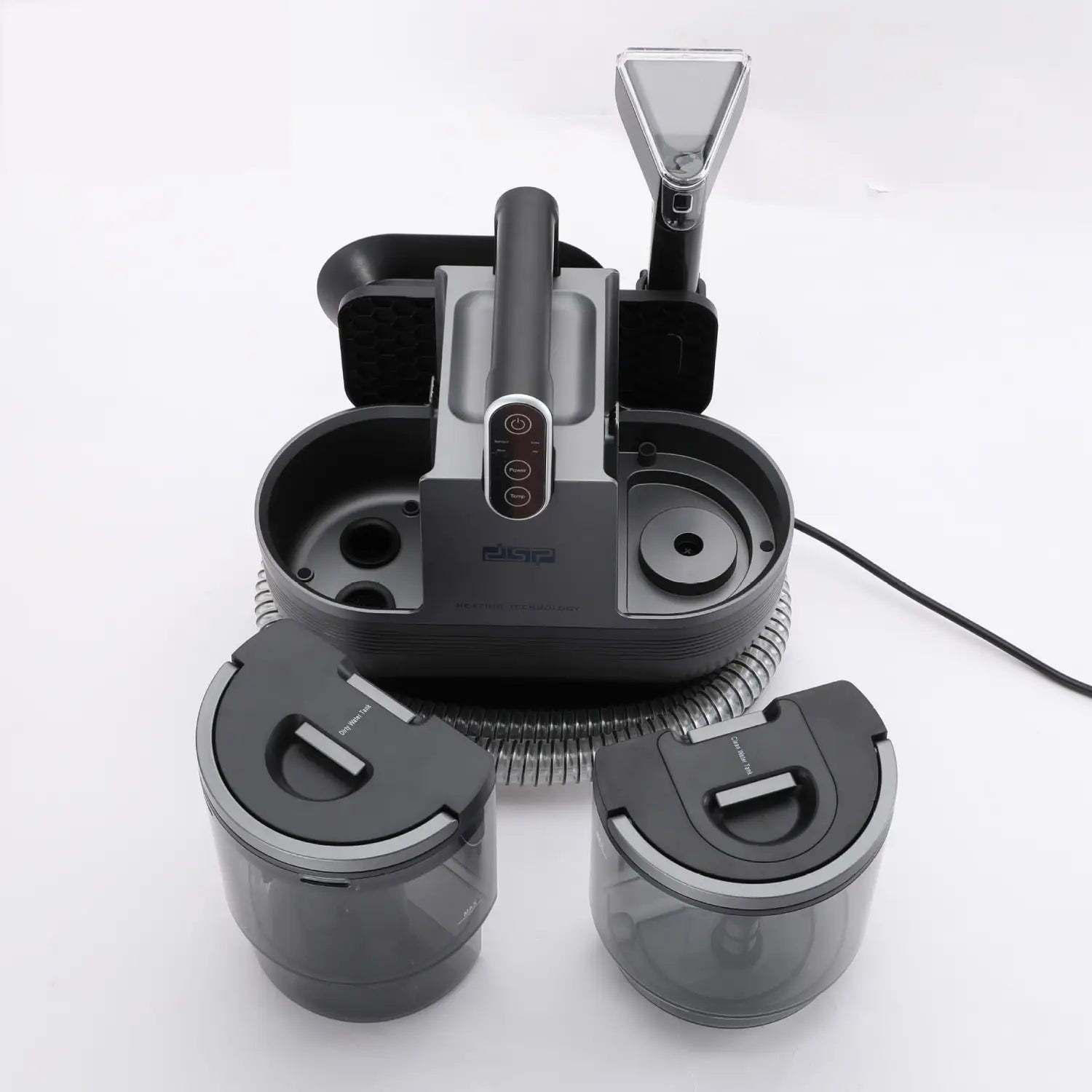 Black and silver dap 3in1 stain removal cleaner carpet sofa with hose featuring two transparent water tanks for effective removal cleaner carpet and upholstery.