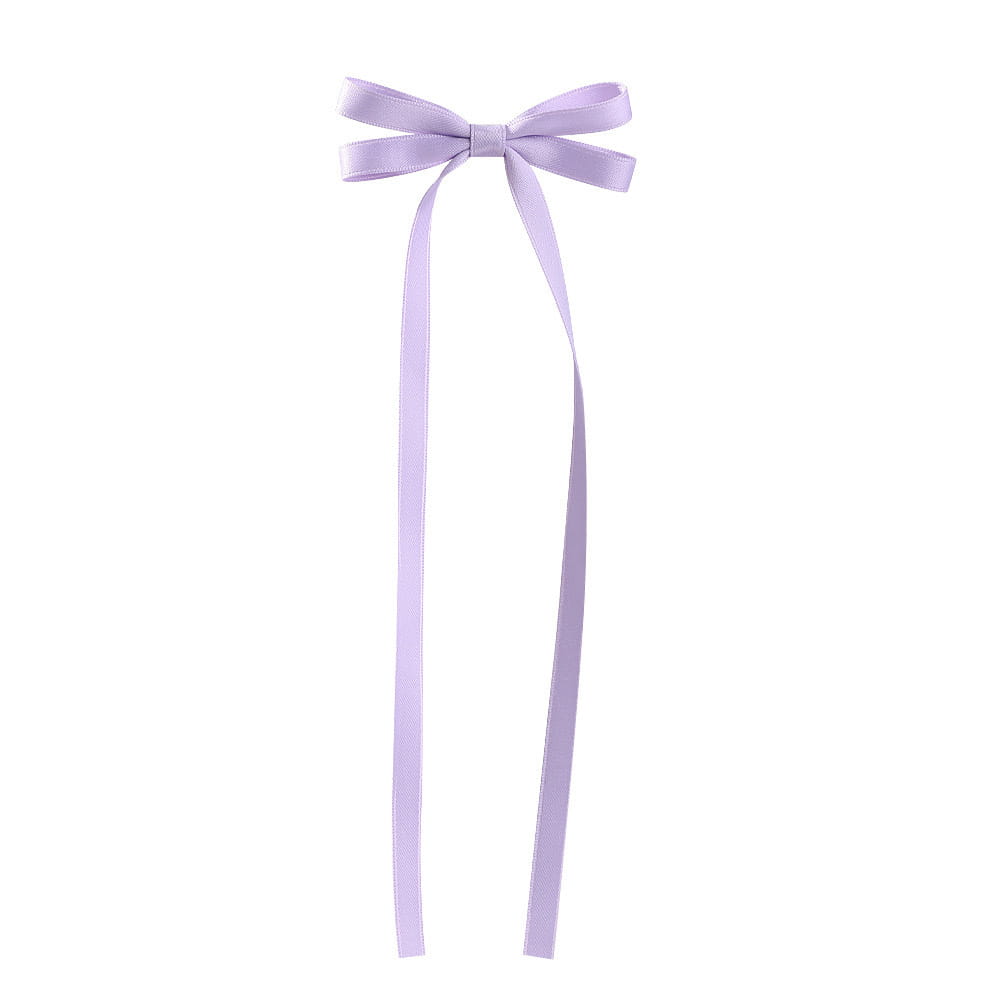 a delicate lavender satin bow braided hair ribbon tie with long flowing tails for hair tie double styling