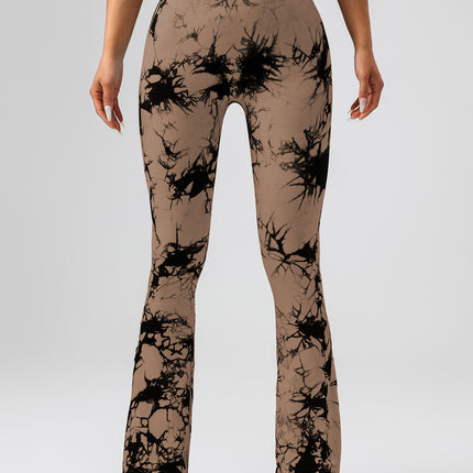 High-Waist Tummy Control Flare Yoga Pants For Women, Tie-Dye Stretch Slimming Bootcut Workout Pants, Fitness & Sports Activewear - Royalessencelux