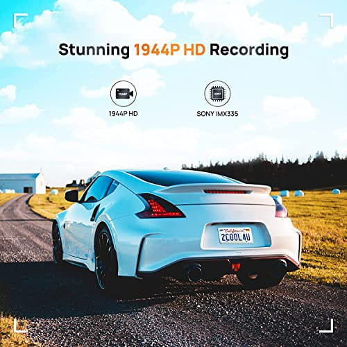 white sports car with sleek aerodynamic design and black rims featuring an a500s dash cam with built-in gps mounted on the windshield
