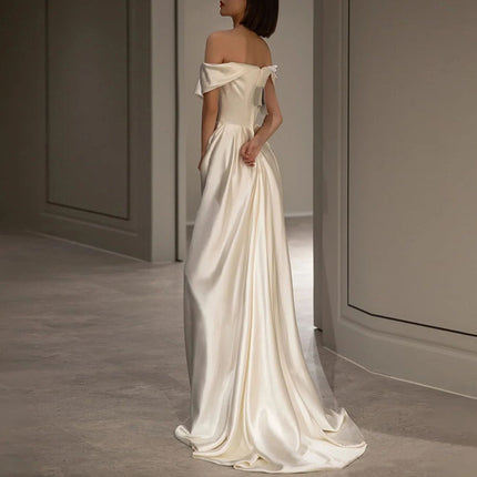 French White Off-shoulder Light Wedding Dress - Royalessencelux