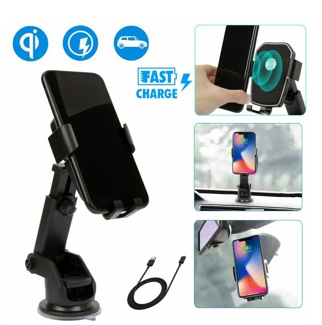 2-in-1 Qi Wireless Fast Charging Car Phone Mount Holder, Universal for Qi Phones