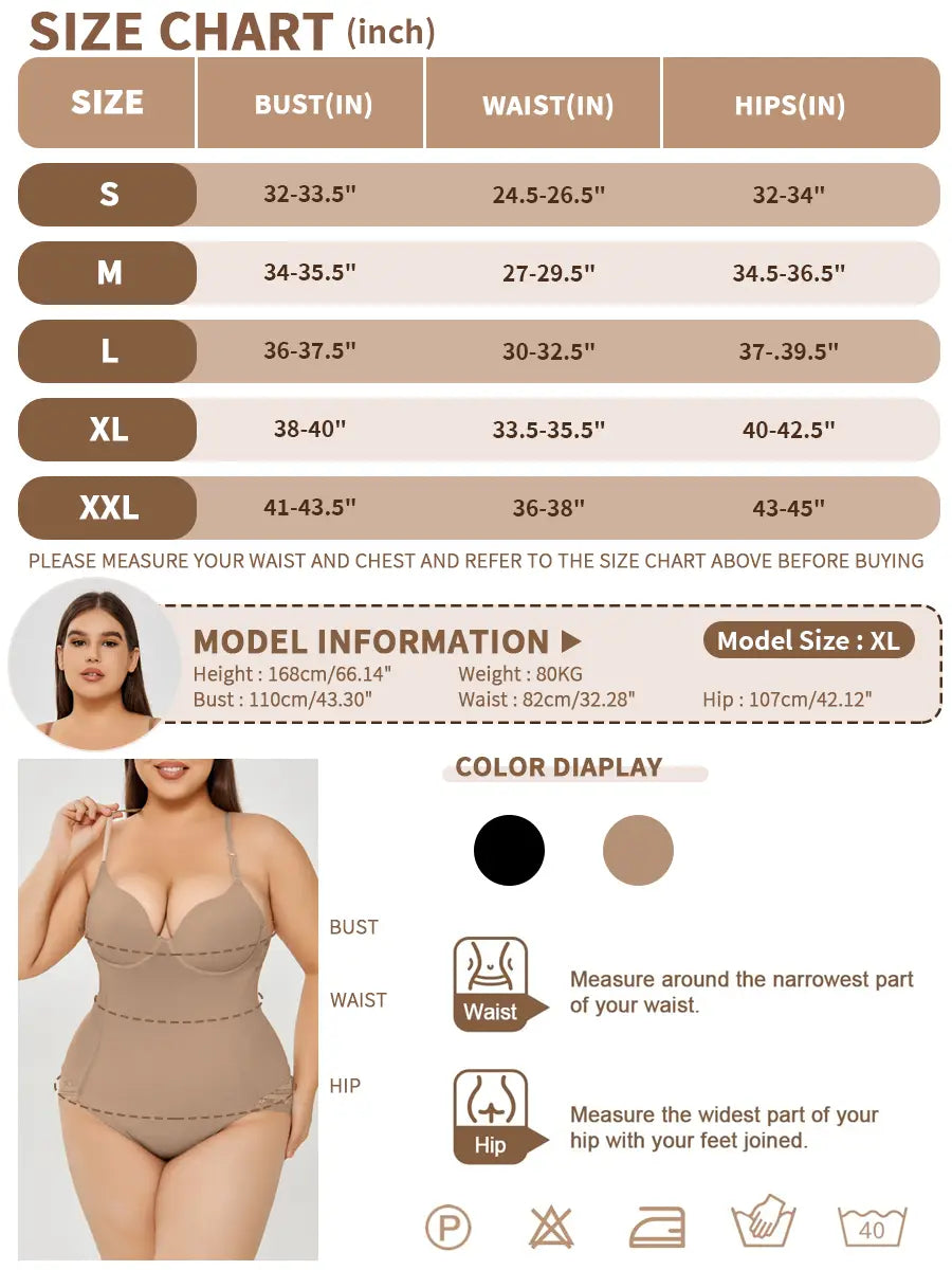 Beige plus size bodycon dress with thin spaghetti straps and a fitted silhouette designed as an ultra firm control body shaper swimsuit.