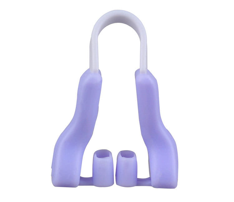 Purple silicone nose reshaping clip featuring a curved top and two small openings at the bottom for effective nose reshaping.