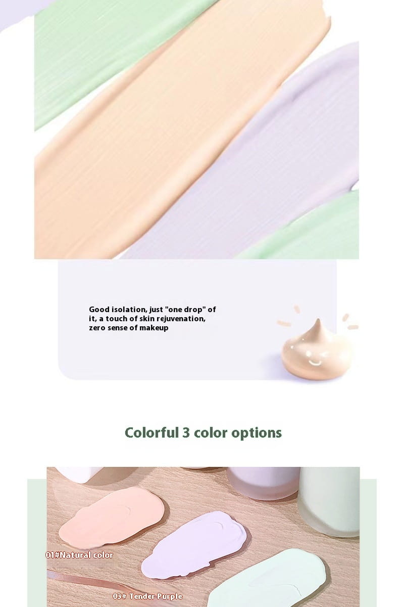 A smooth, creamy hisyi silky clear makeup primer in three soft colors natural beige tender purple and mint green designed for flawless skin preparation.