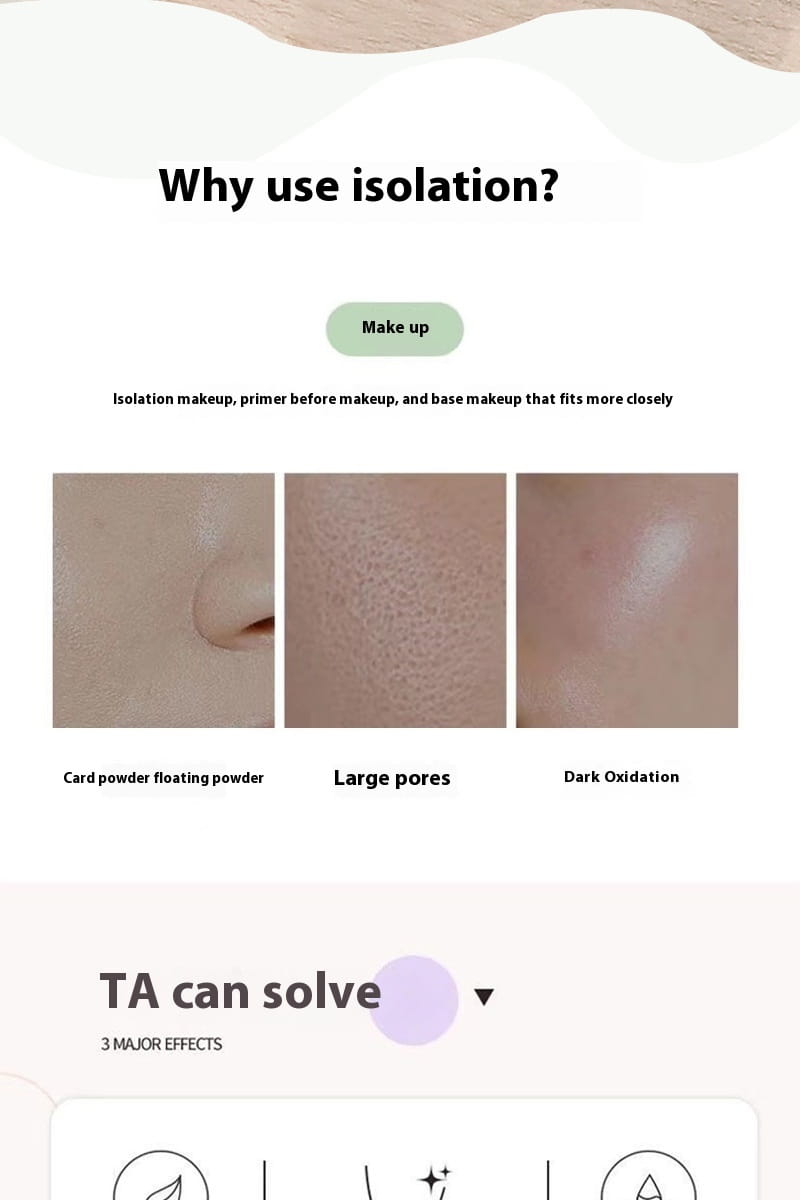 This image displays the hisyi silky clear makeup primer three color set designed to address skin concerns such as card powder, large pores, and dark oxidation.