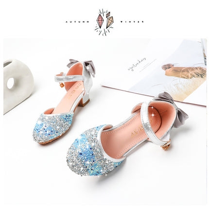 Girls' High Heel Summer Rhinestone Hollow Children's Sandals Sequin Striped Primary School Student Pumps Female - Royalessencelux