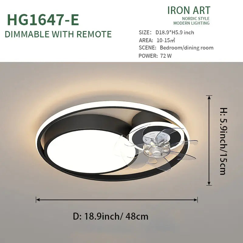 black and white modern nordic light luxury fan lamp with circular design featuring integrated fan and led lighting for light luxury simple interiors