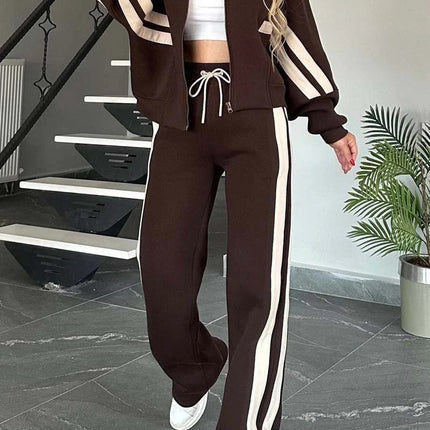 Y2K Striped Zip Top Jacket Casual Sportssuit Women