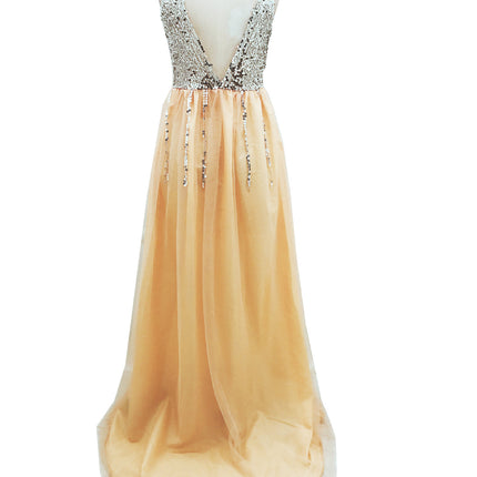 Hot Sale Front And Back V-neck Sequined Floor-length Dovetail Dress - Royalessencelux