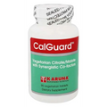 White plastic bottle of calguard calcium citrate malate dietary supplement with red green label and vegetarian tabs health