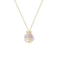 Camellia advanced design silver rose necklace with delicate gold chain and rose pendant featuring mother-of-pearl petals and diamond leaves