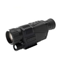 Black digital night vision telescope with textured grip and integrated led light for tactical use