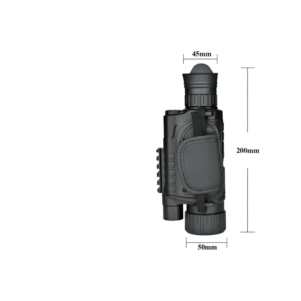 Black digital night vision telescope with textured grip and adjustable strap for tactical use
