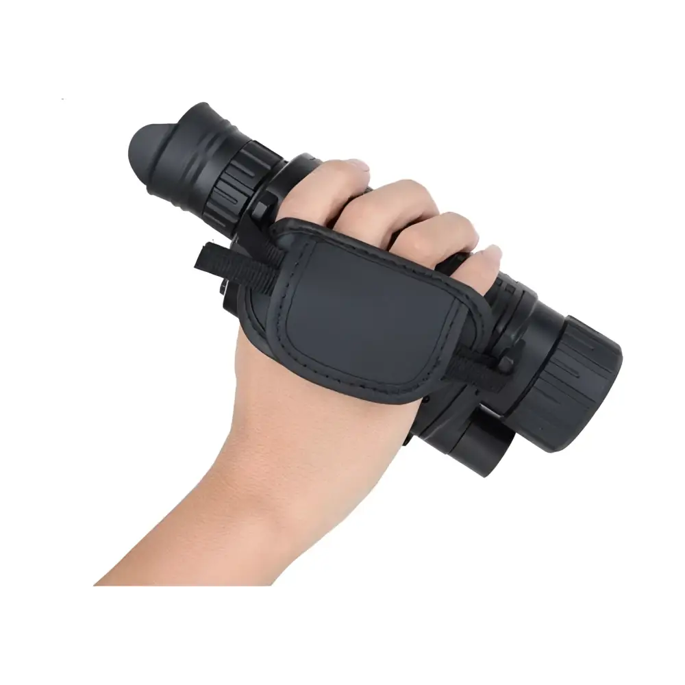 Camouflage digital night vision telescope with textured grip and black lens for enhanced night vision use
