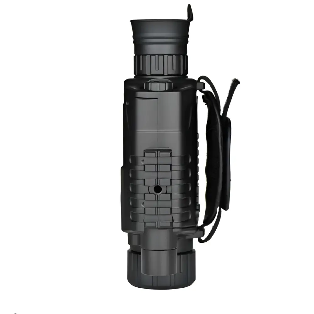 Black digital night vision telescope with textured grip and adjustable strap for rugged outdoor use