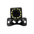 Black square-shaped car hd night vision external ccd camera with yellow led lights mounted on a black plastic bracket