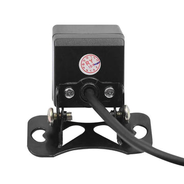Black rectangular car hd night vision external ccd camera with mounting bracket and attached cable shown from back side