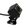 Black square-shaped car hd night vision external ccd camera with yellow led lights mounted on a black bracket rear side