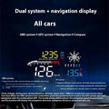 Digital car mounted hud speedometer and fuel consumption projector with illuminated yellow digital readouts for speed and time