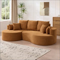 Modern caramel fabric cloud curved sectional sofa in mustard with plush textured fabric and rounded corners