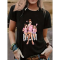 Black short-sleeved cotton t-shirt featuring a colorful cartoon mom and girls graphic with mom printed below