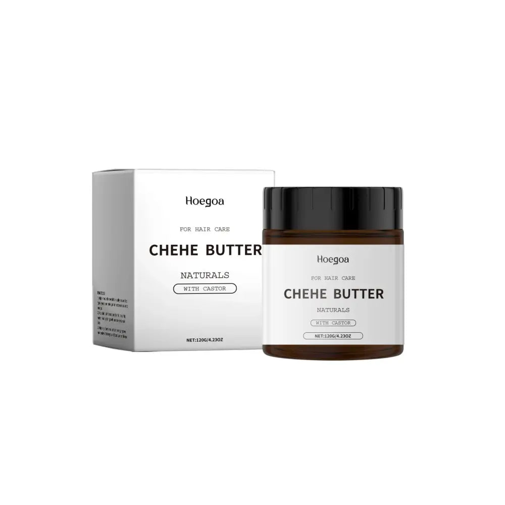 Hoegoa chehe castor oil hair mask nourishing treatment in amber glass jar with black lid and minimalist white packaging