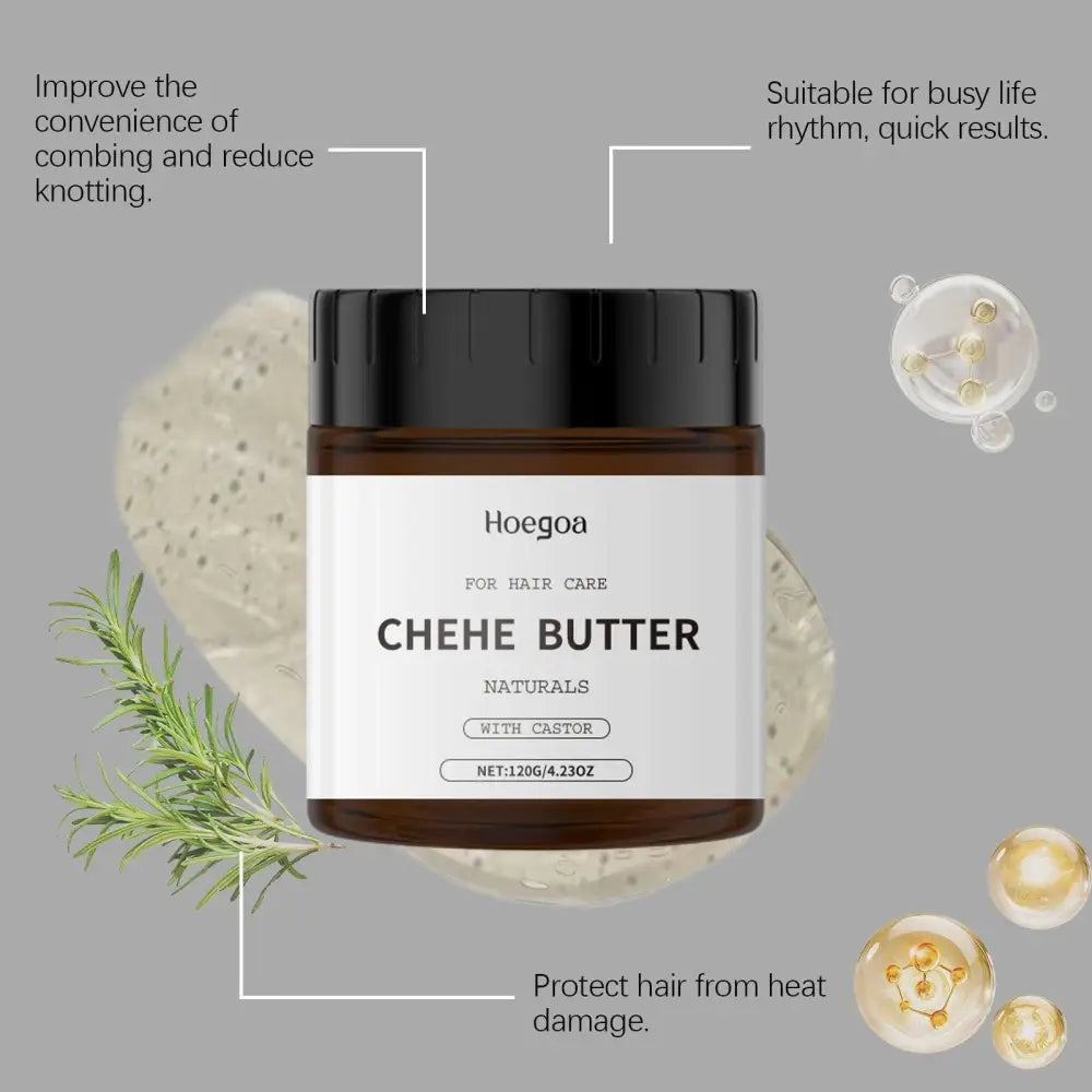 Hoegoa chehe castor oil hair mask nourishing treatment in brown glass jar with black ribbed lid for natural care