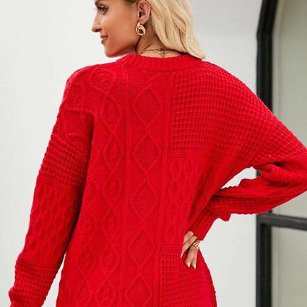 Casual Round - neck Pullover Sweater Fall Winter Solid Color Cable - knot Pattern Tops Women Clothing - Royalessencelux