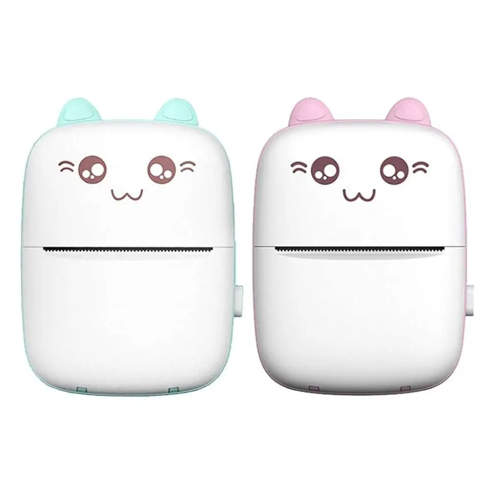 Cute white cat ear mini printer portable bluetooth labeler with pastel ears and cartoon faces for easy labeling