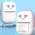 Cute white cat ear mini printer portable bluetooth labeler with pastel blue and pink accents and smiling face