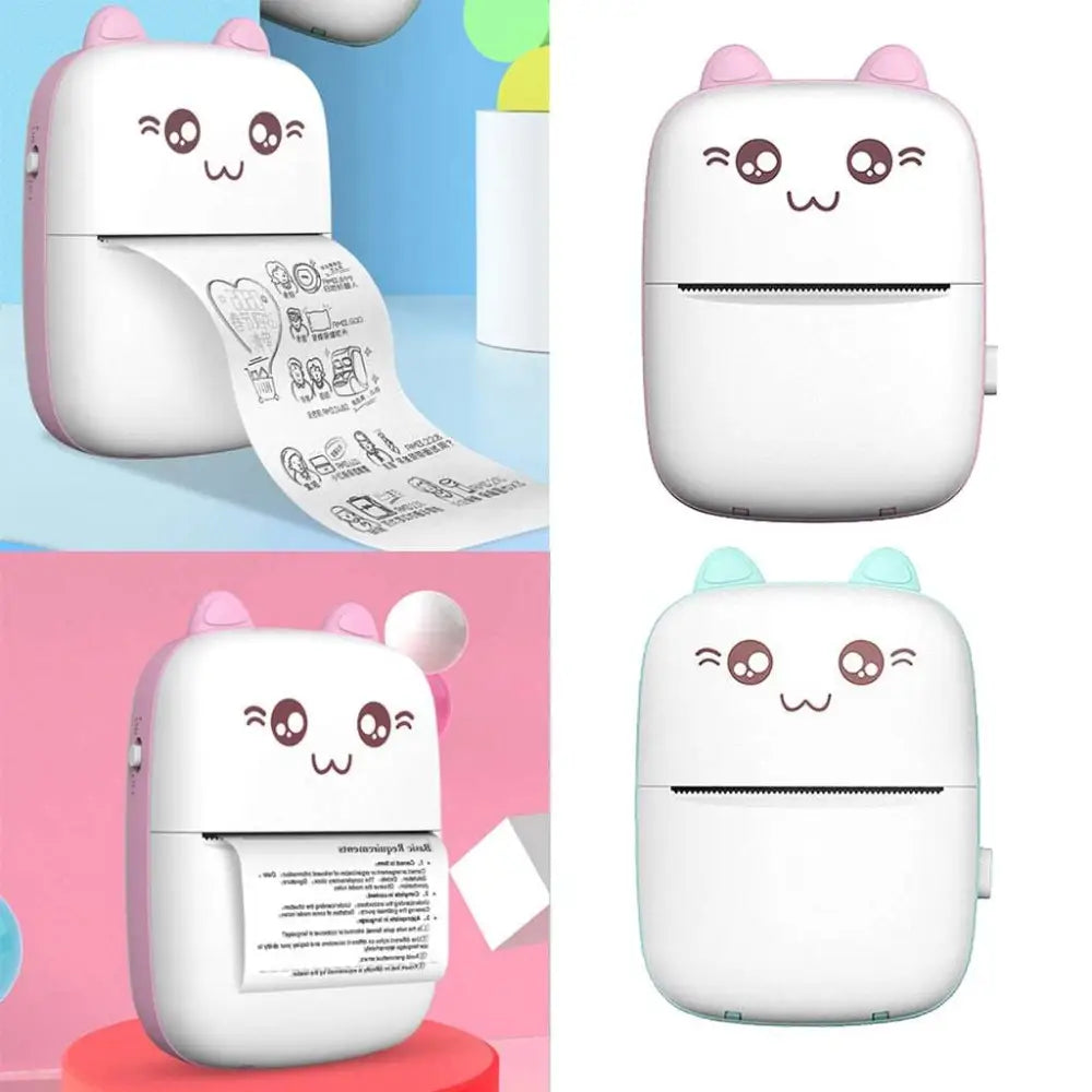 Cute white and pink cat ear mini portable printer bluetooth labeler with soft plastic body for easy labeling