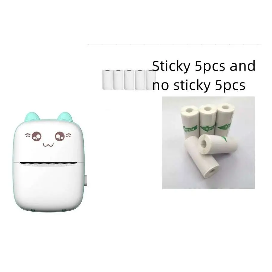 White cat ear mini bluetooth labeler printer portable with light blue ears and cute face for easy labeling tasks