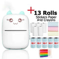 White cat ear mini printer portable bluetooth labeler with light blue ears and brown cartoon eyes for easy labeling