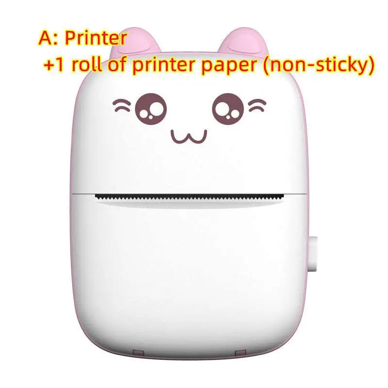 Cute white and pink cat ear mini bluetooth labeler printer portable with cartoon eyes and ears for easy labeling