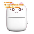 White and pink cat ear mini printer portable bluetooth labeler with cute cartoon cat face design