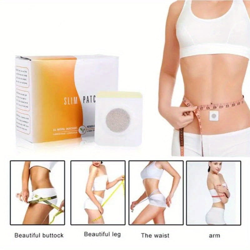 white rectangular magnetic slimming belly button patch with a circular textured adhesive surface for navel belly button use