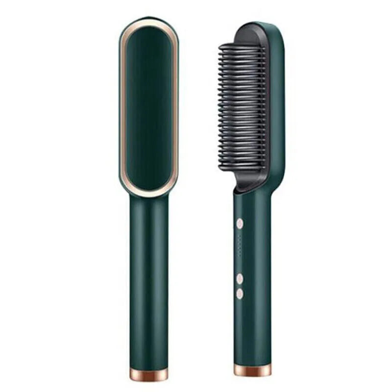 2-in-1 Ceramic Hair Straightener Brush - Heated Straightening Comb with 5 Heat Settings & Auto-Off