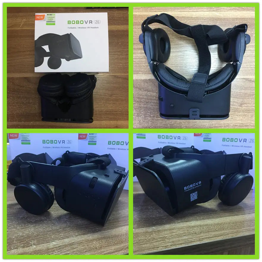 black bobovr z6 foldable bluetooth wireless headset vr glasses with padded headband and ear cups for remote control use.