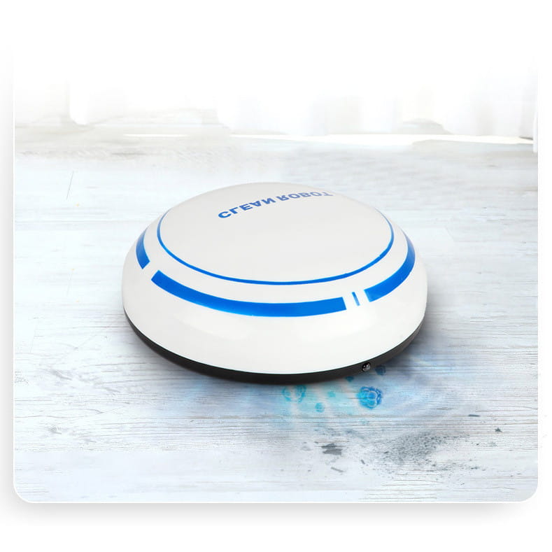 white and blue circular mini desktop robot vacuum cleaner with sleek modern design for efficient desktop cleaning