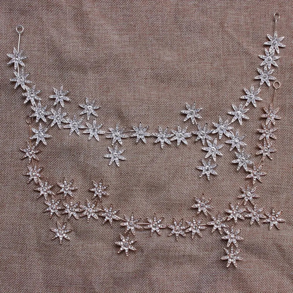 a delicate silver star-shaped rhinestone necklace with a chain design and adjustable clasp, ideal as a starry hair band hair accessories starry product.