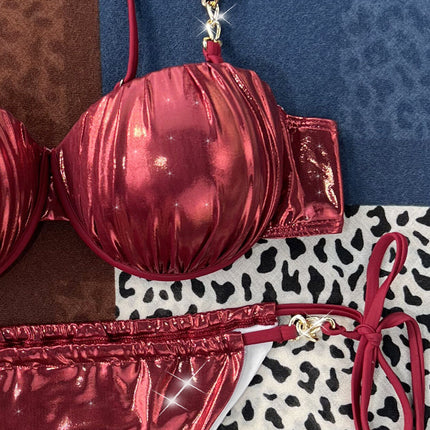 Steel Bracket Push Up Sexy Metallic Bikini - Royalessencelux