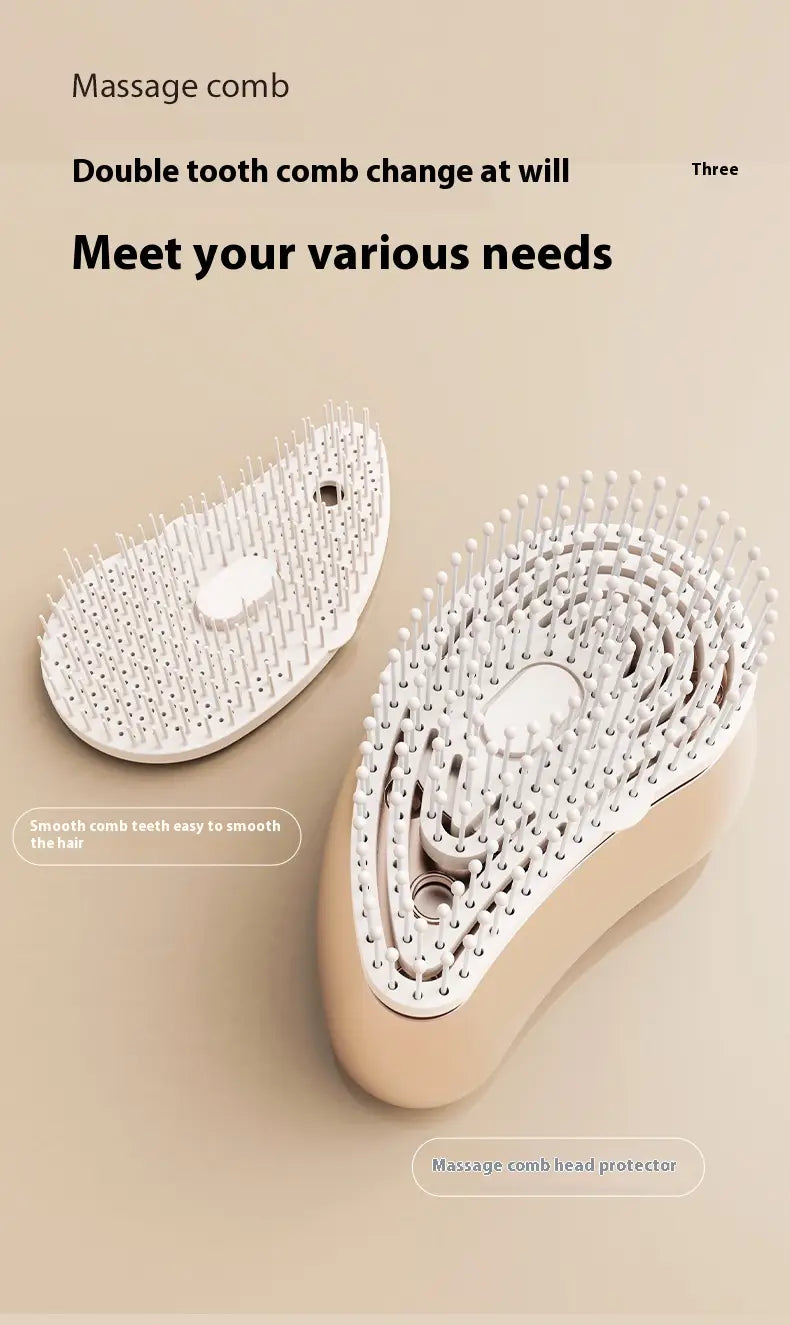 White plastic electric spray massage comb with dual-sided design featuring smooth and bristled teeth for hair care spray and care spray massage use.